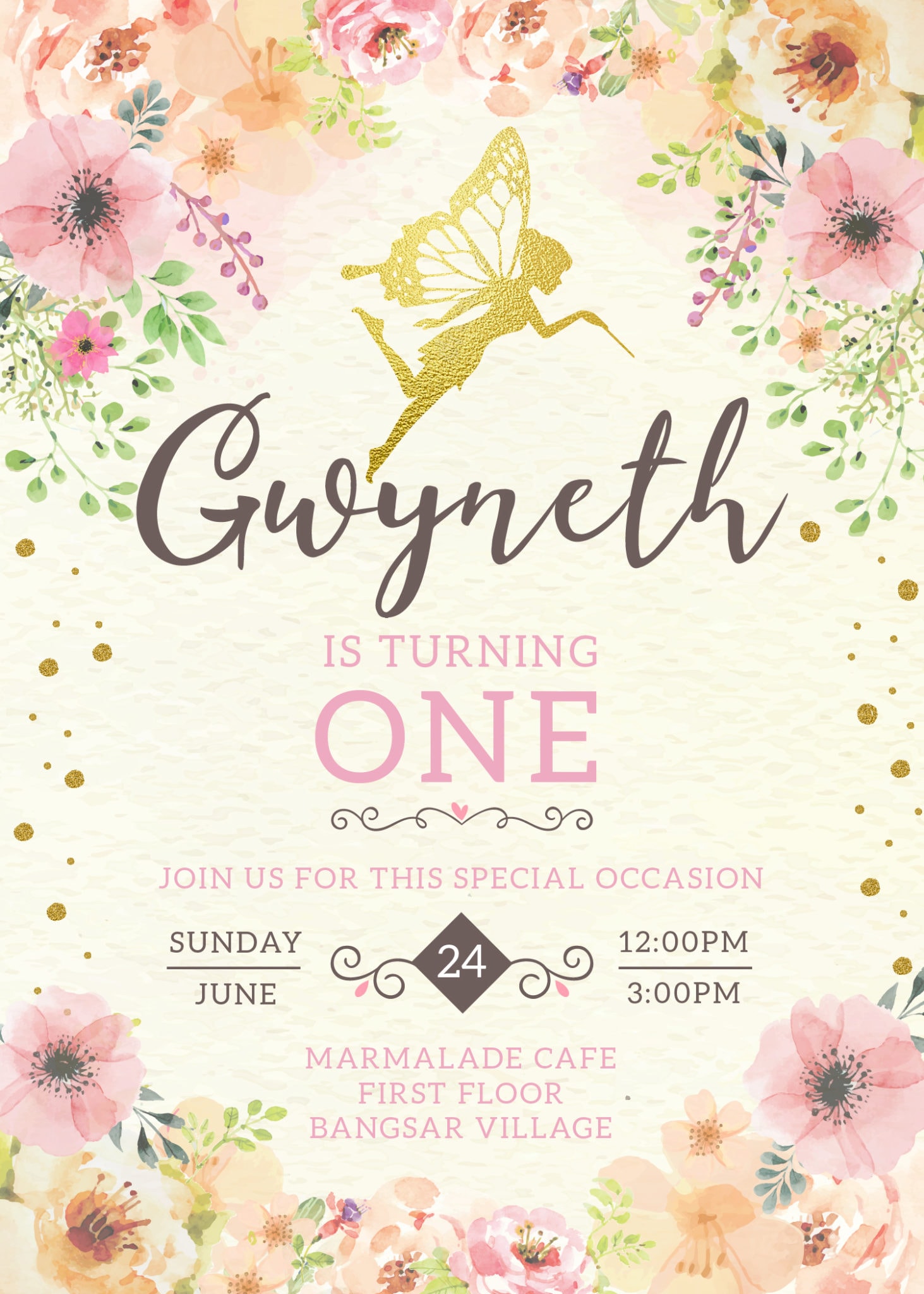 Printable Floral Gold Glitter Fairy Invitation | Print-It-Yourself ...